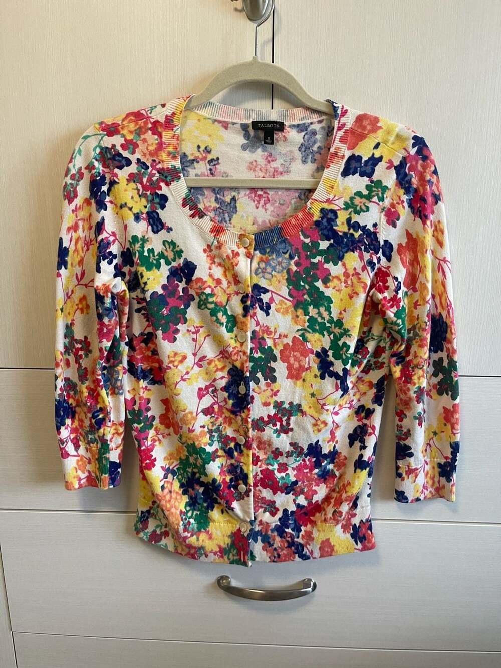 Talbots Painterly Floral Garden Button Front Cardigan Sweater